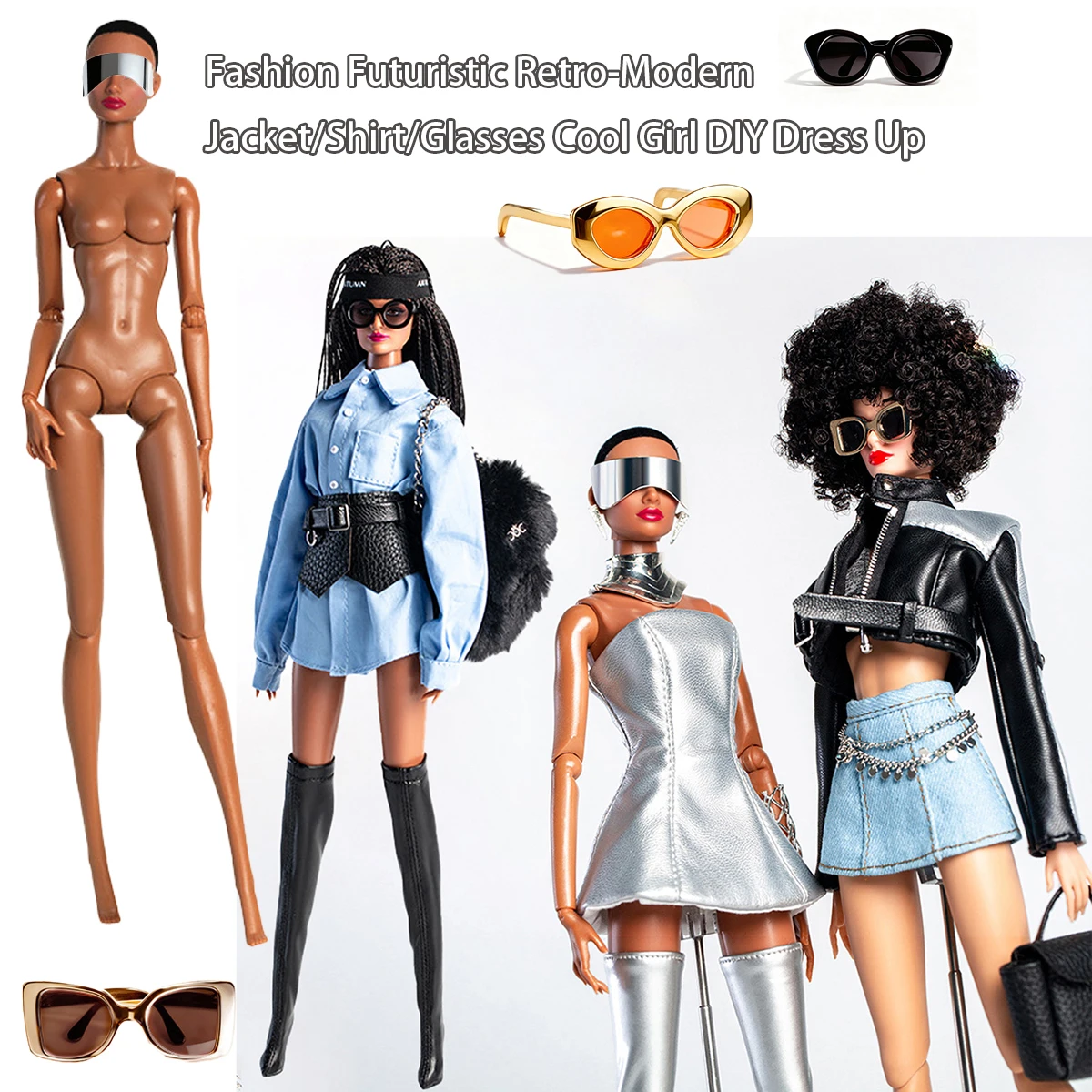 

Аксессуары для кукольной одежды 30 см, модная футуристическая ретро-современная куртка/рубашка/очки, крутая одежда для девочек «сделай сам», для куклы супермоделя 1/6