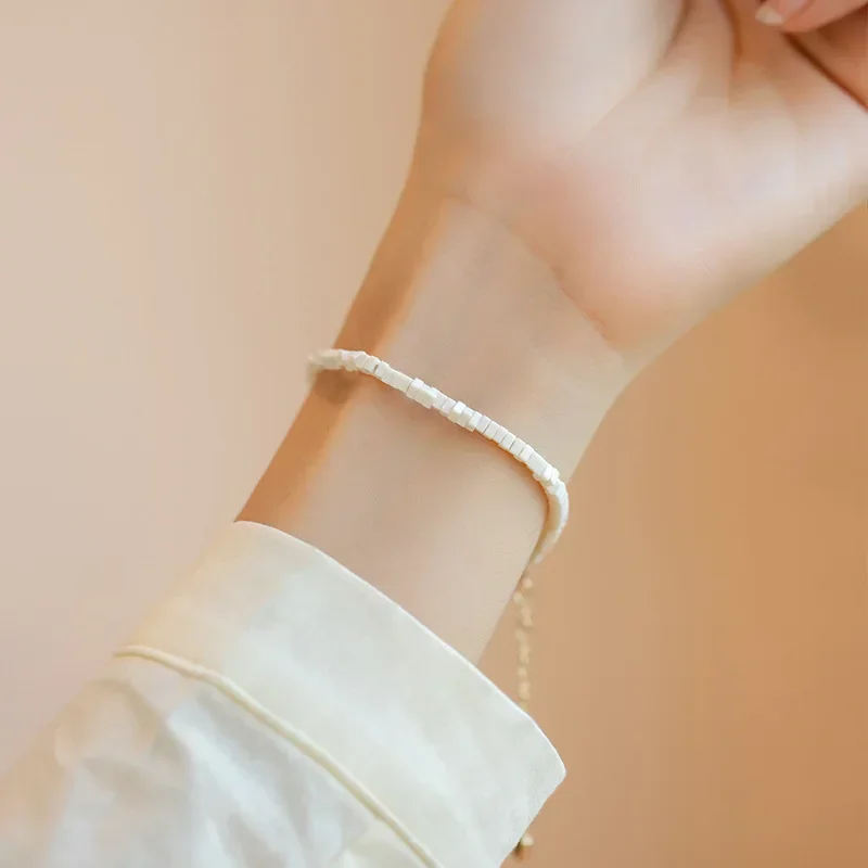 Extremely Fine White Jade Bracelet Retro K Gold Fresh Light Colored Female Niche Antique Style Bangle Optimized Transport Bead