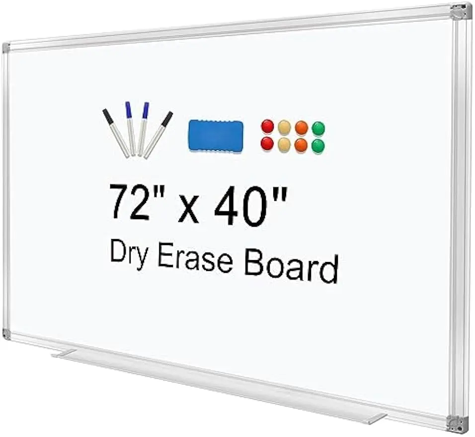 

72x40 Inch Magnetic Dry Erase Board with Pen Tray, Wall-Mounted Whiteboard for School Office Home