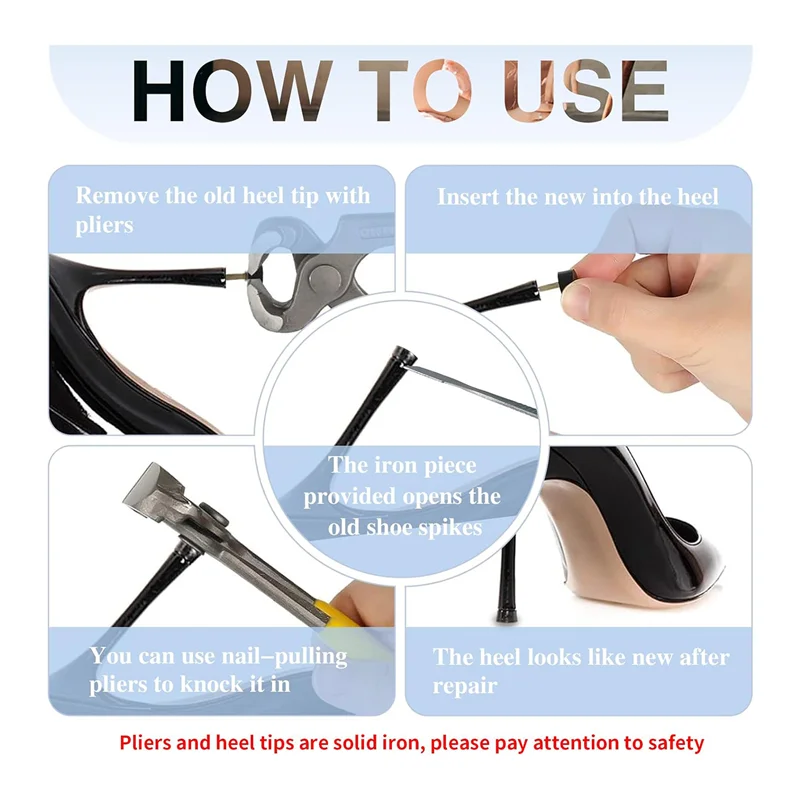 ABRT-High Heel Replacement Tips, Shoe Heel Repair,40 Pairs Of Heel Caps In 2 Colors With Removal Pliers, Round And U Shape