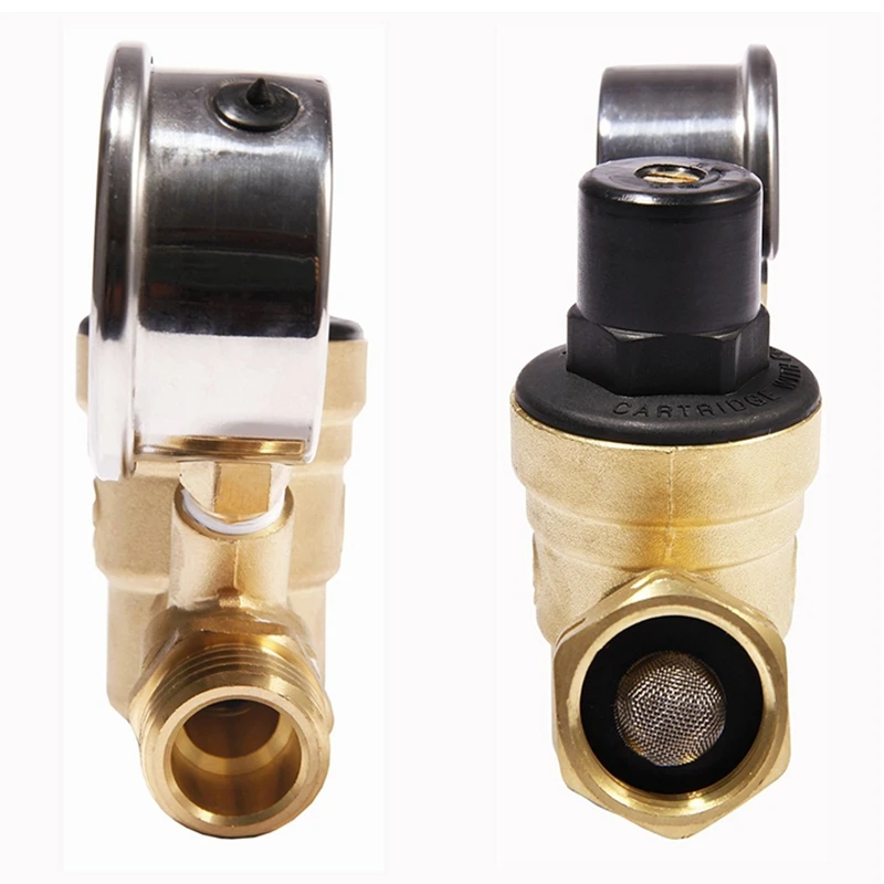 

M11-0660R Water Pressure Regulator Valve. Brass Lead-Free Adjustable Water Pressure Reducer With Gauge For RV Camper