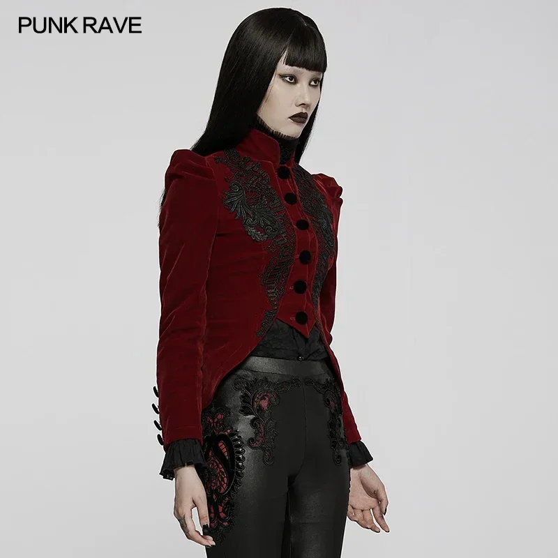 PUNK RAVE Women\'s Gothic Weft Velvet Jacket Exquisite Lace Decoration Fashion Warm Coats Women Clothes Spring/Autumn Outerwear