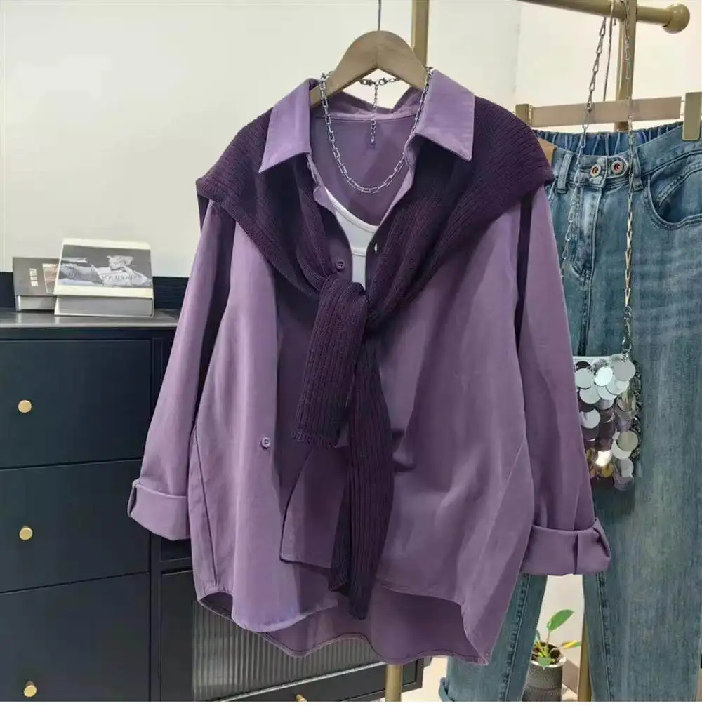 

Новые фиолетовые вязаные рубашки SuperAen оверсайз в корейском стиле, модные, на одной пуговице, свободного кроя, с завышенной талией