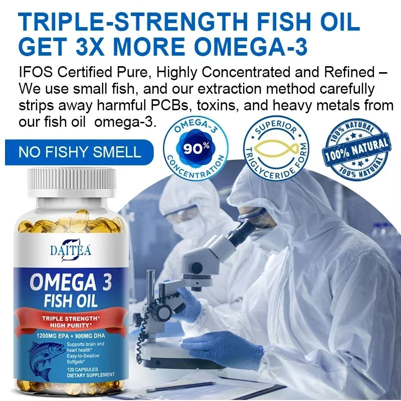 Cápsulas de aceite de pescado Daitea Omega 3 - para el sistema nervioso, la salud de la piel y el cabello, antioxidantes - Fácil de golondrina