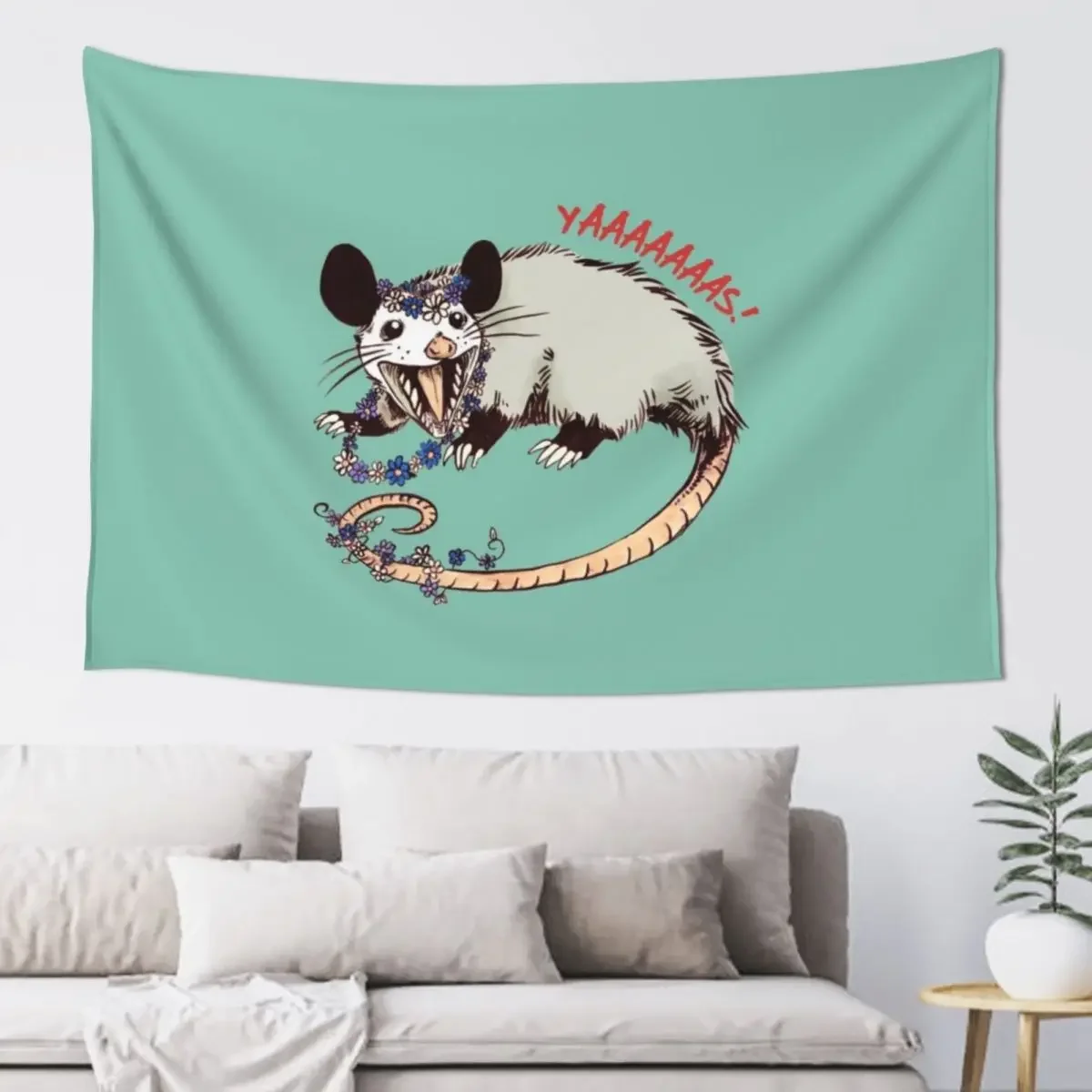 Daisy Chain Opossum Possum Yaaaas! Tapestry Decoration Home Decoration Wall Aesthetic Room Decor Korean Bathroom Decor Tapestry