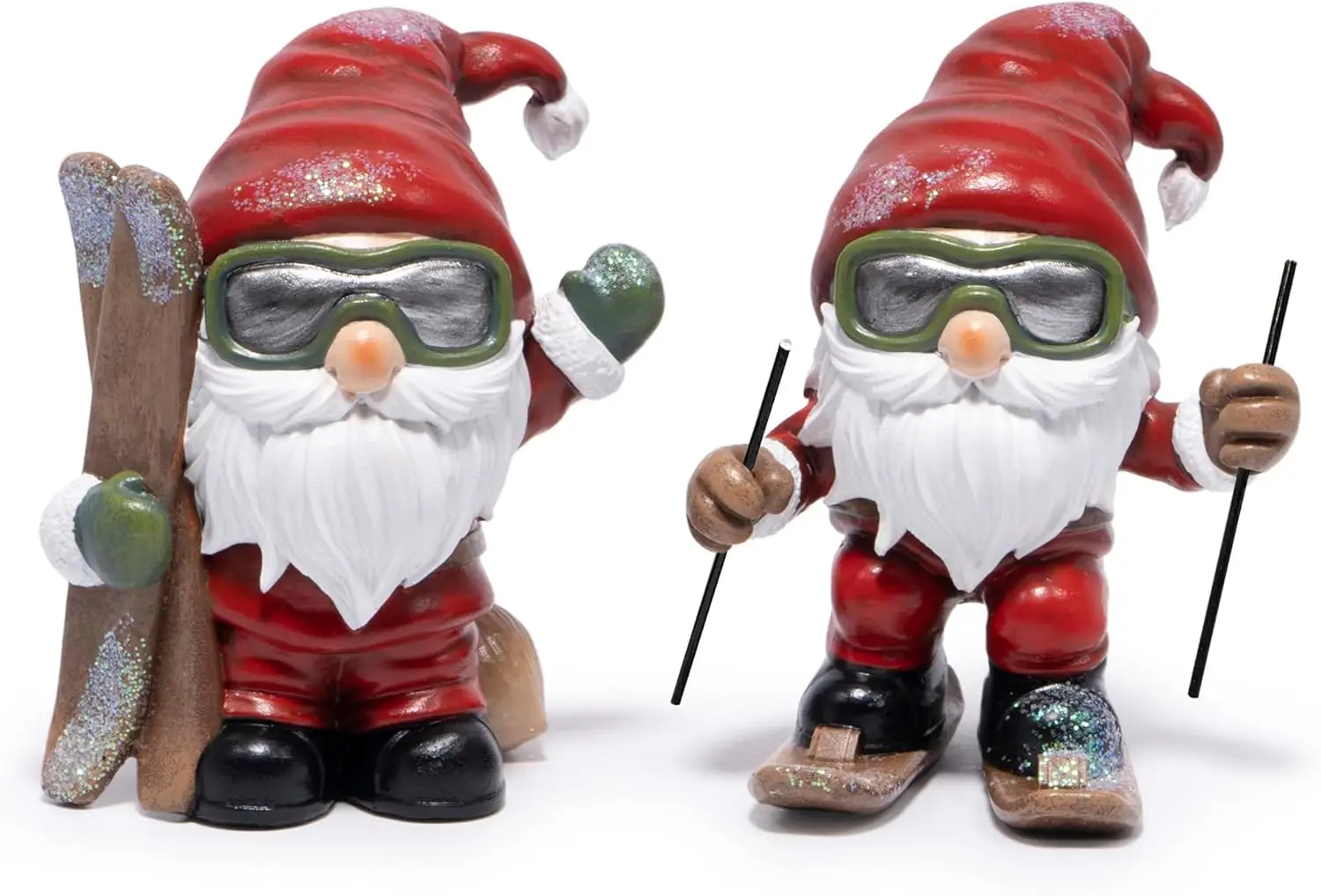 Christmas Elf Skiing Figurine Decoration Skis Adorable Ornament Ski Lodge Decor Mantel Centerpiece Christmas Decorations (Red-2)