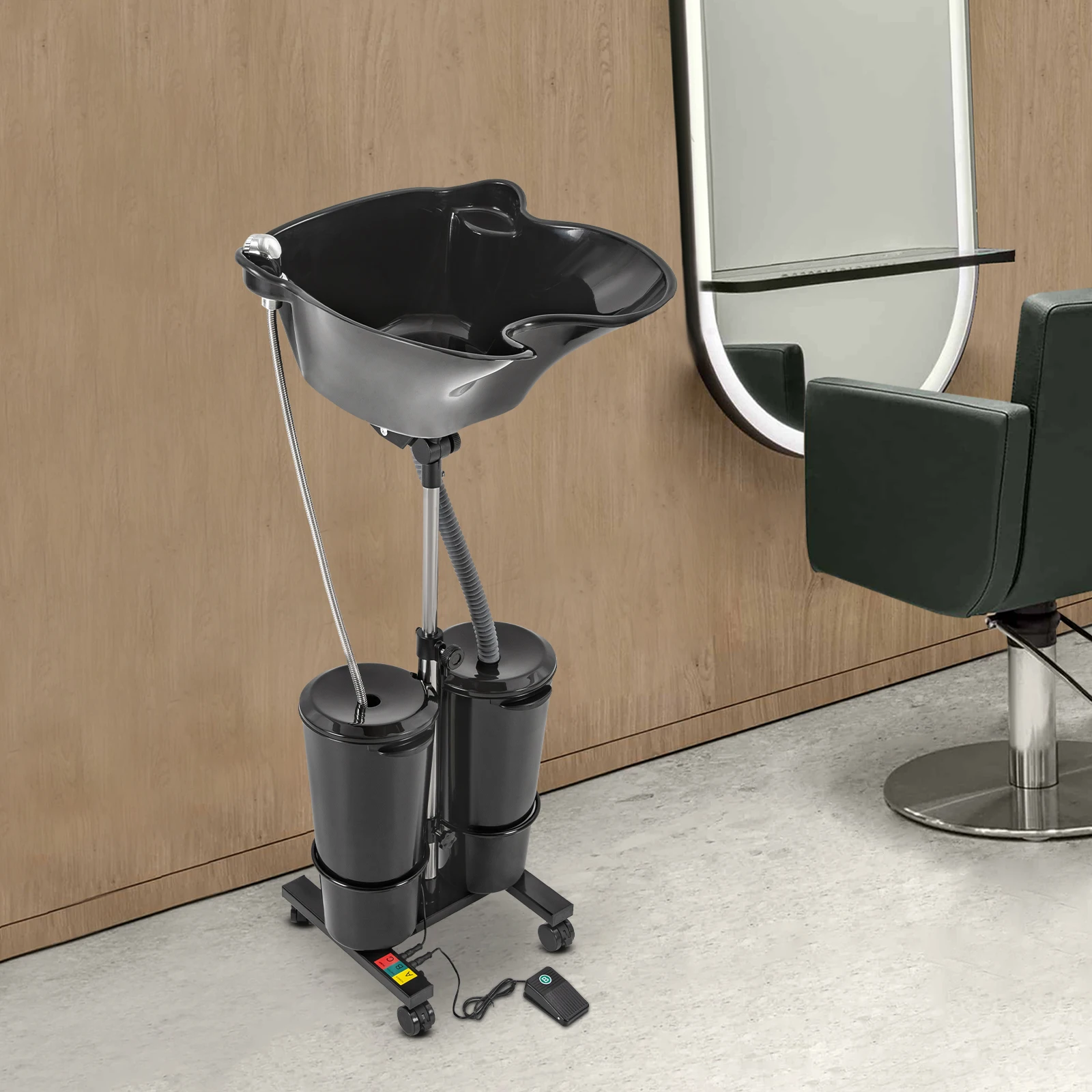 Mobile Hair Wash Basin Height Adjustable For Salon Spa Portable Shampoo Basin with 2 Water Buckets