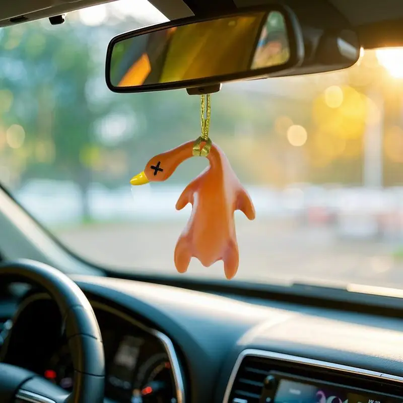 Car Mirror Decor Color-Changing Roast Duck Pendant Cute Creative Rearview Mirror Decoration With Lanyard Automotive Interior