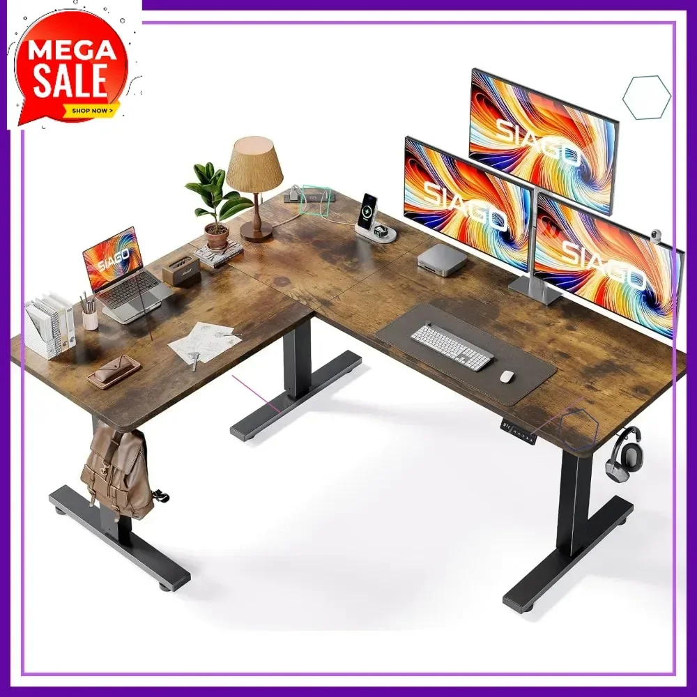 Hot-sellingL-Shaped Adjustable Standing Desk 63x55 Inch with Charging Station & Memory Controller for Home Office