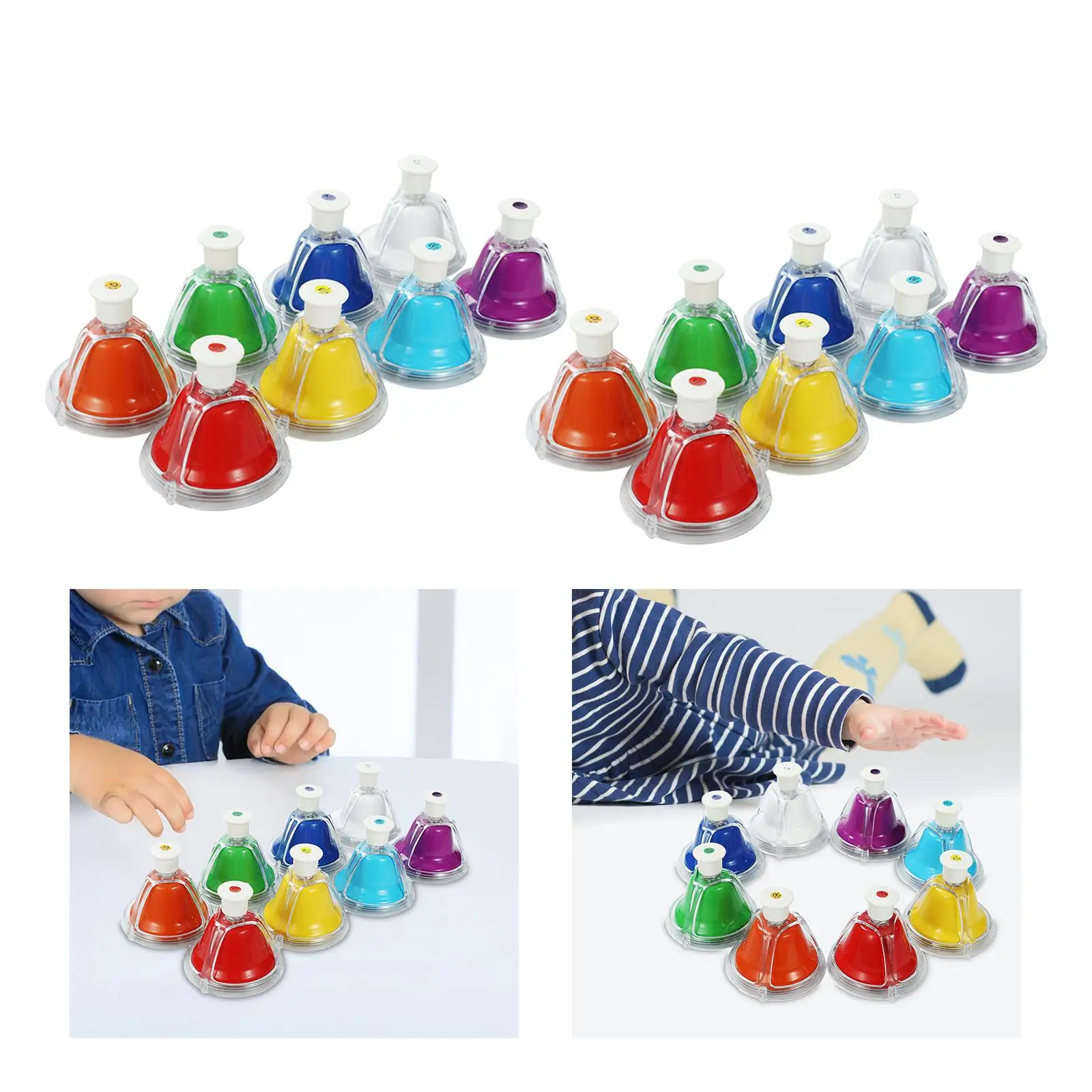 8 Notes Colorful Hand Bells Set Holiday Gift Educational Rainbow Colors Music Be