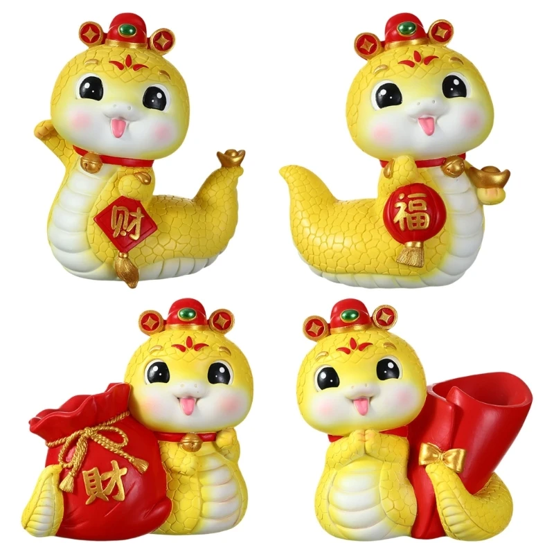 

Auspiciously Chinese Snake Animal Figurine Flower Insert Coin Box Money Jar Dropship