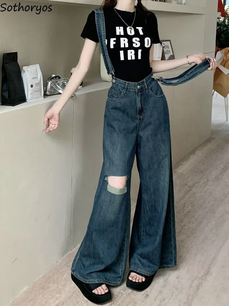 

Jeans Women Solid Hole Charming All-match Vintage Creativity Korean Style Basics Sweet Students Age-reducing Young Trendy Cozy