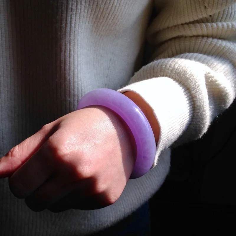 Violet for women, A-grade, spring-colored jade bracelet, round and rectangular, ice-like texture, natural Burmese
