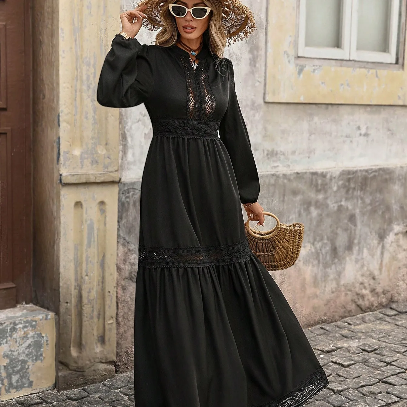 بسيط لون نقي طويل Sve الدانتيل تقليم الدكتور التنقل اليومي عالية الخصر ألف خط دكتور ألياف البوليستر لينة ثينيد طويلة الدكتور