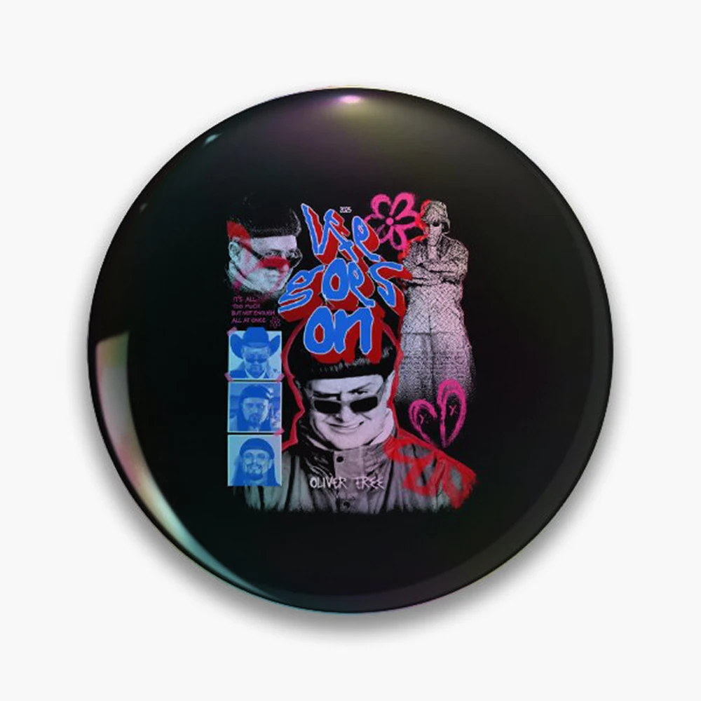 Oliver Tree Life Goes On 1993-2026 Memorial Tribute Pin Holographic Star Heart Pin Brooches Laminated Button Fashion Accessory
