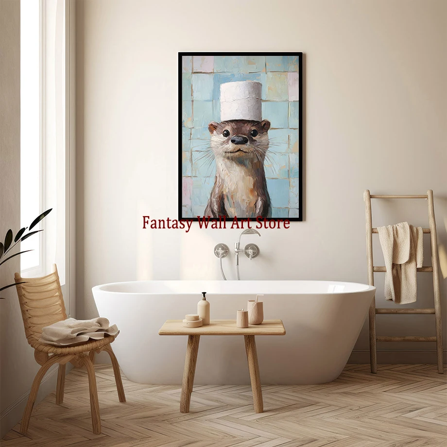 Cute Animals with Toilet Paper Washroom Decor Canvas Painting Toilet Decor Poster Home Bar Funny Decor Spirit Animals Decoration