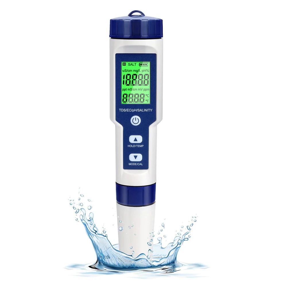 

5 in 1 Digital Water Quality Detector PH/EC/TDS/Salinity/Temperature Testing Meter Multi-Function Water Quality Tester Monitor