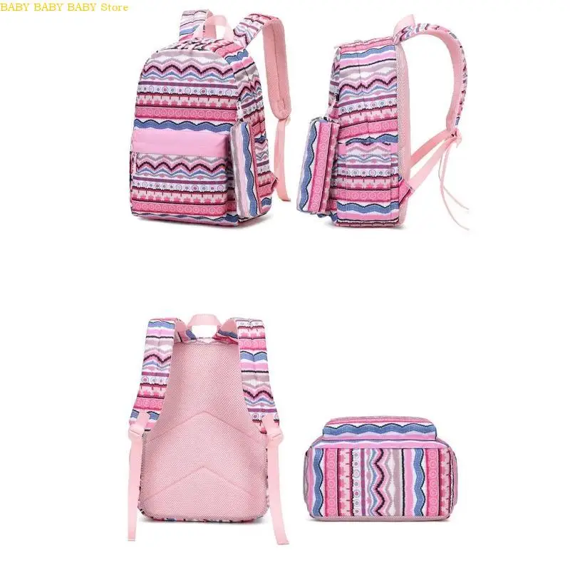 

Q81A Striped School Backpack for Girl Boy Teens Bookbag Set Laptop Daypack Lunch Tote Pencil Bag Schoolbag Multi Pockets
