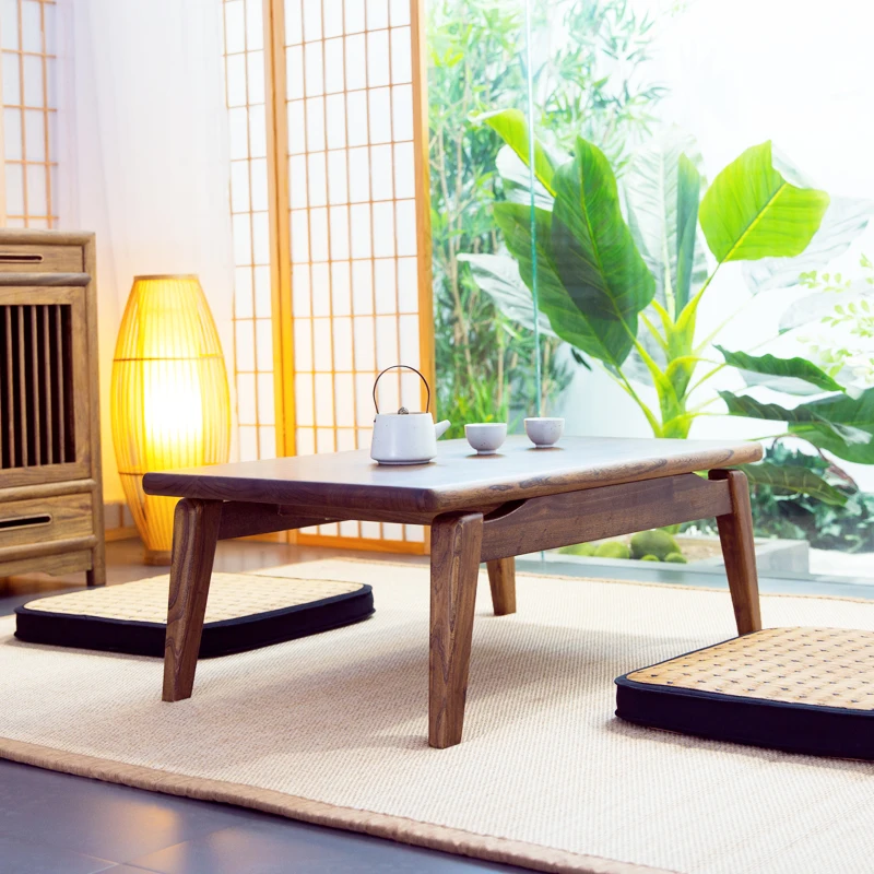 

Elm Wood Tatami Tea Table Japanese Style Low Coffee Table for Living Room Minimalist End Desk Balcony and Bay Window Furniture