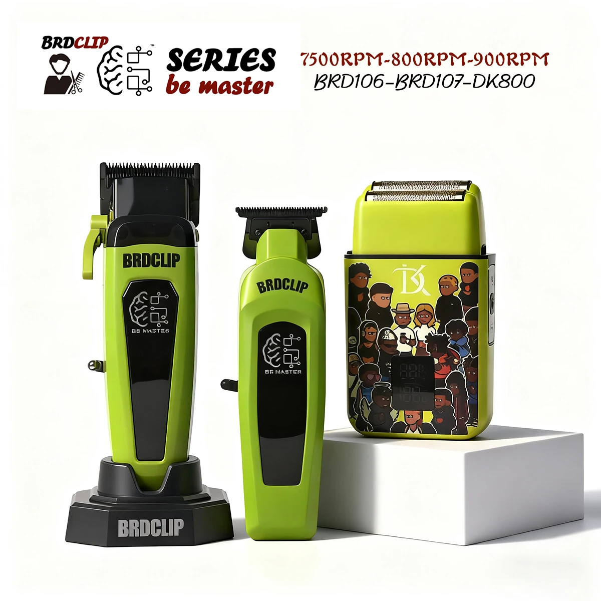 

BRDCLIP Профессиональный парикмахерский комплект с базовым зарядным устройством Машинка для стрижки волос 7500 об/мин Лезвие DLC Триммер 8000 об/мин Бритва 9000PM