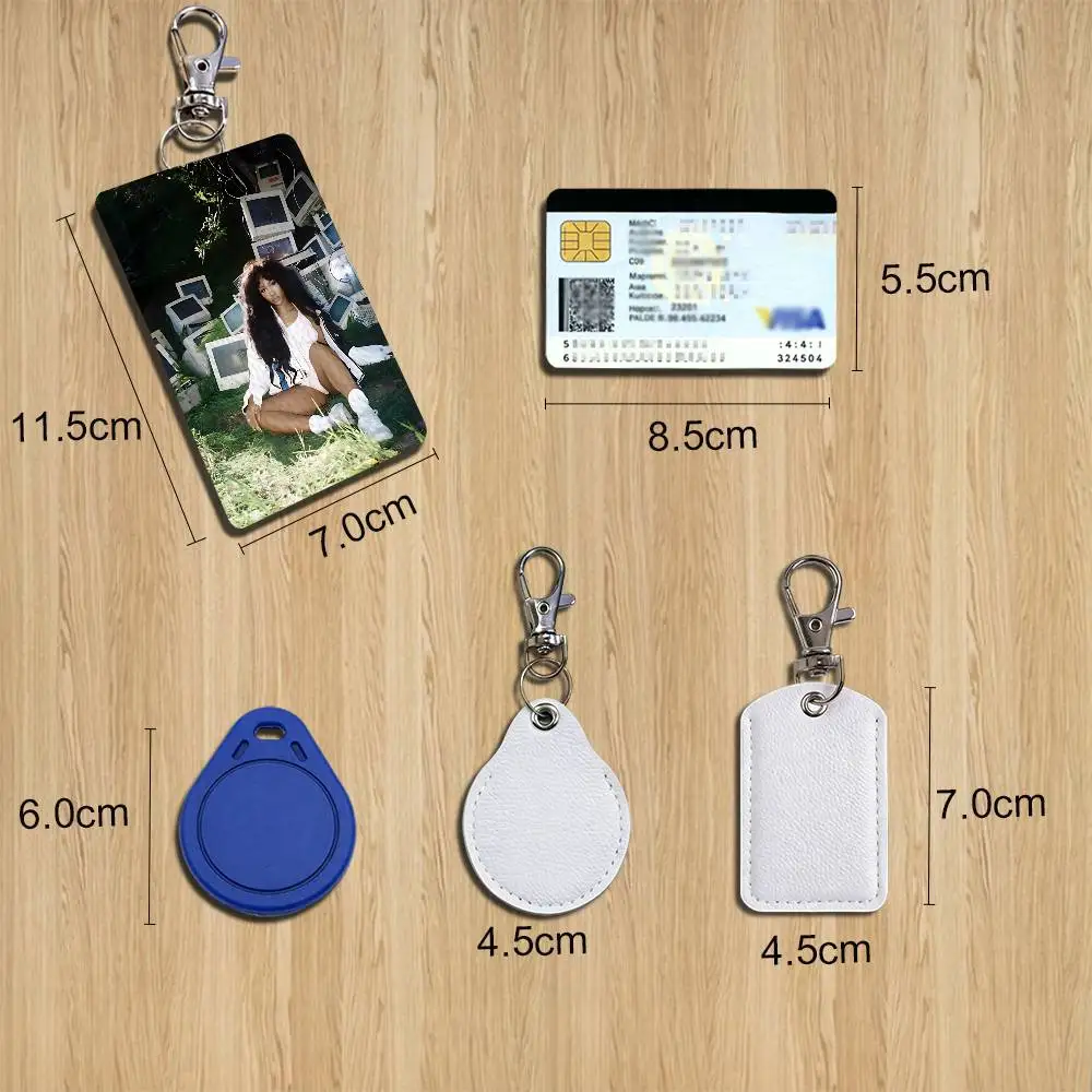 2026 hot SOS Ctrl SZA Rectangle ID Card Case Keychain Access Card Bag Key Tag Ring Leather Card Holder Key Ring Access