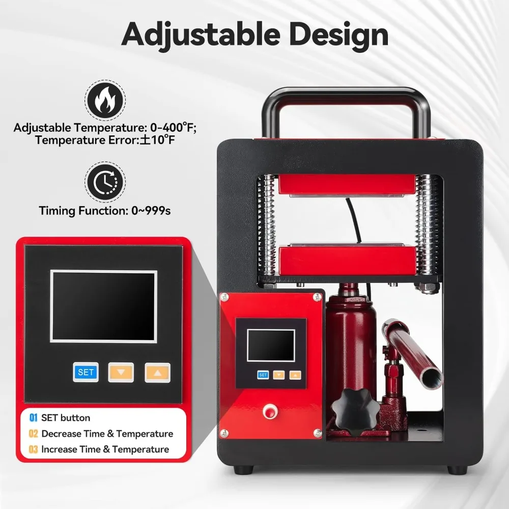 أطقم المطاعم ماكينة ضغط حراري هيدروليكية محمولة 5 طن 2.3 × 4.7 بوصة لوحة تسخين مزدوجة، أحمر/أسود #6