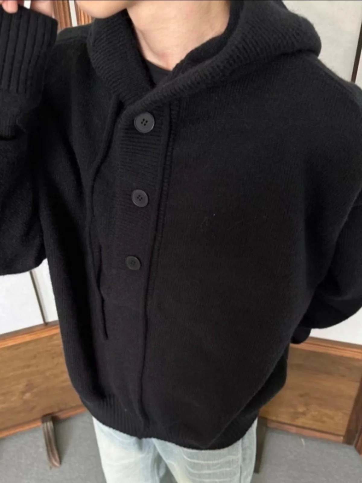 ay Maglione con cappuccio da uomo Autunno Inverno Cappotto lavorato a maglia casual allentato per coppie Comodo e versatile vestibilità ampia