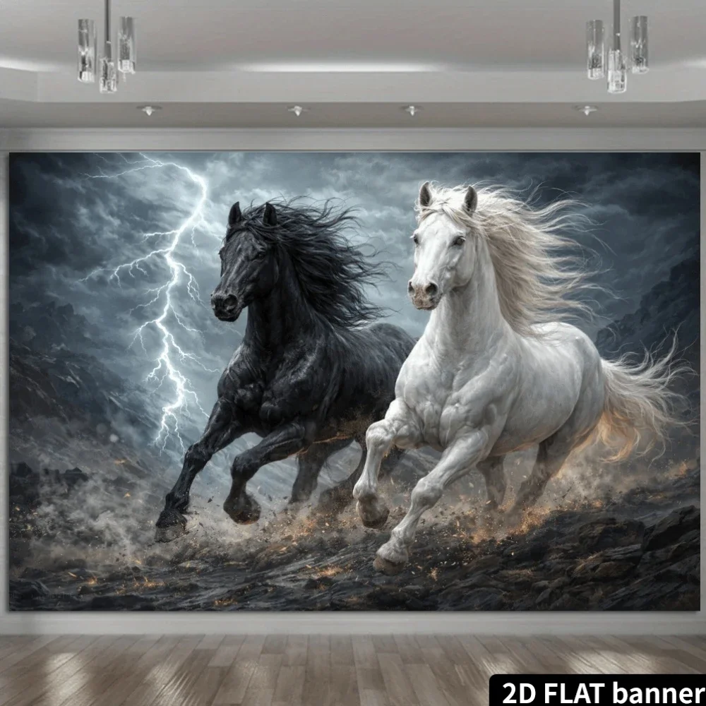 Epic Horse Race Wall Art Canvas Print Dark Stormy Horses Galloping Power Equestrian Decor tapestry for dorm room