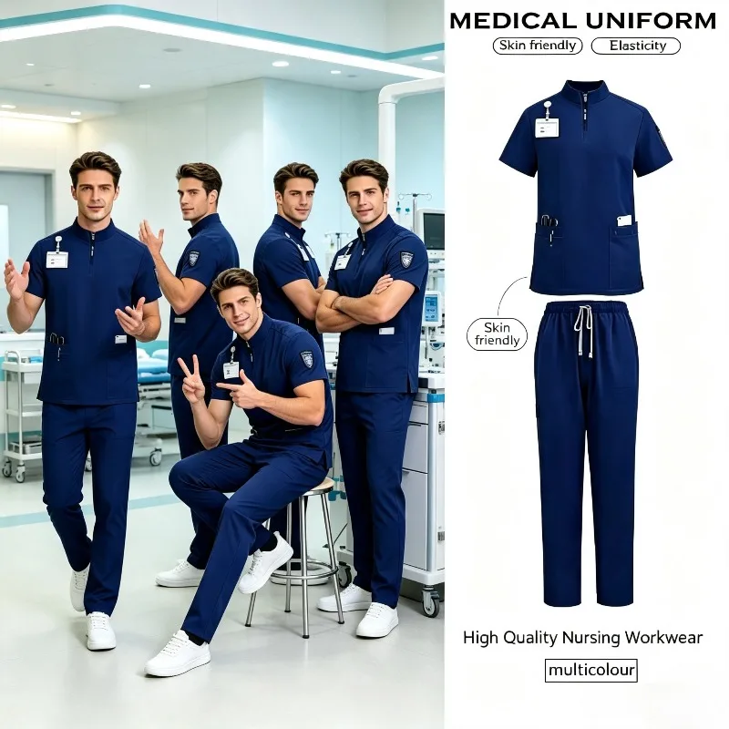 Two Piece Set Suitable for Both Men and Women Nursing and Leisure Suit Pocket Top Straight Leg Pants Frosted Suitable
