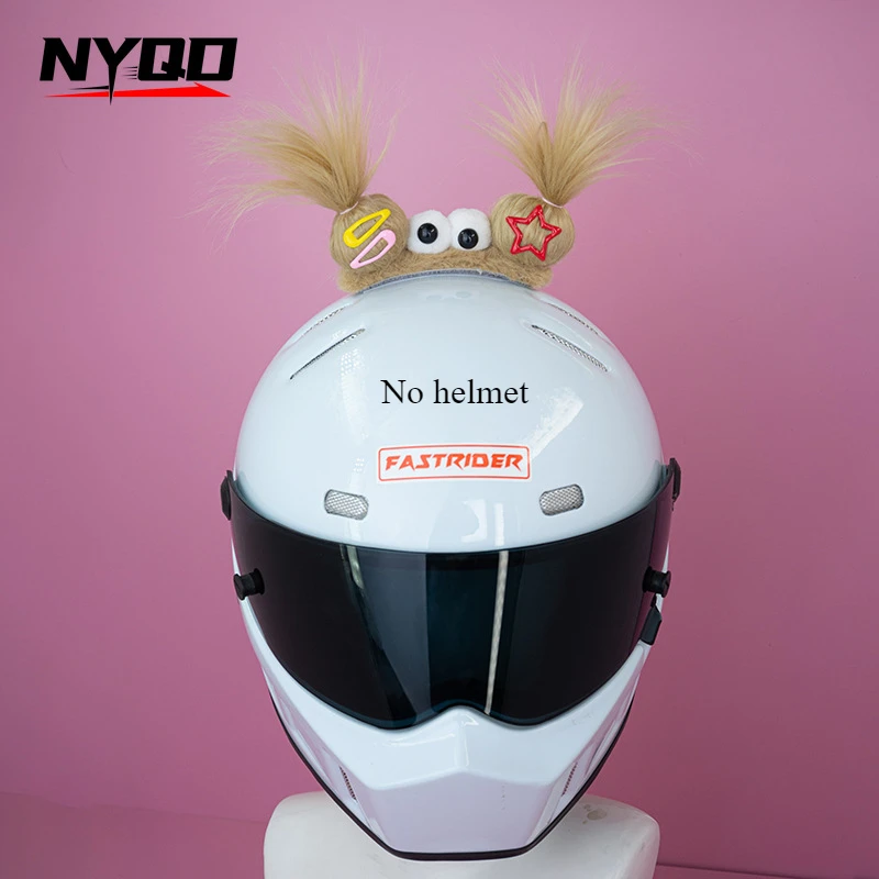 Cute Funny Helmet Decoration Braids Wigs Motorcycle Cycling Ski Helmet Funny Decor Accessories Sticker Double Horsetail Cat Ears