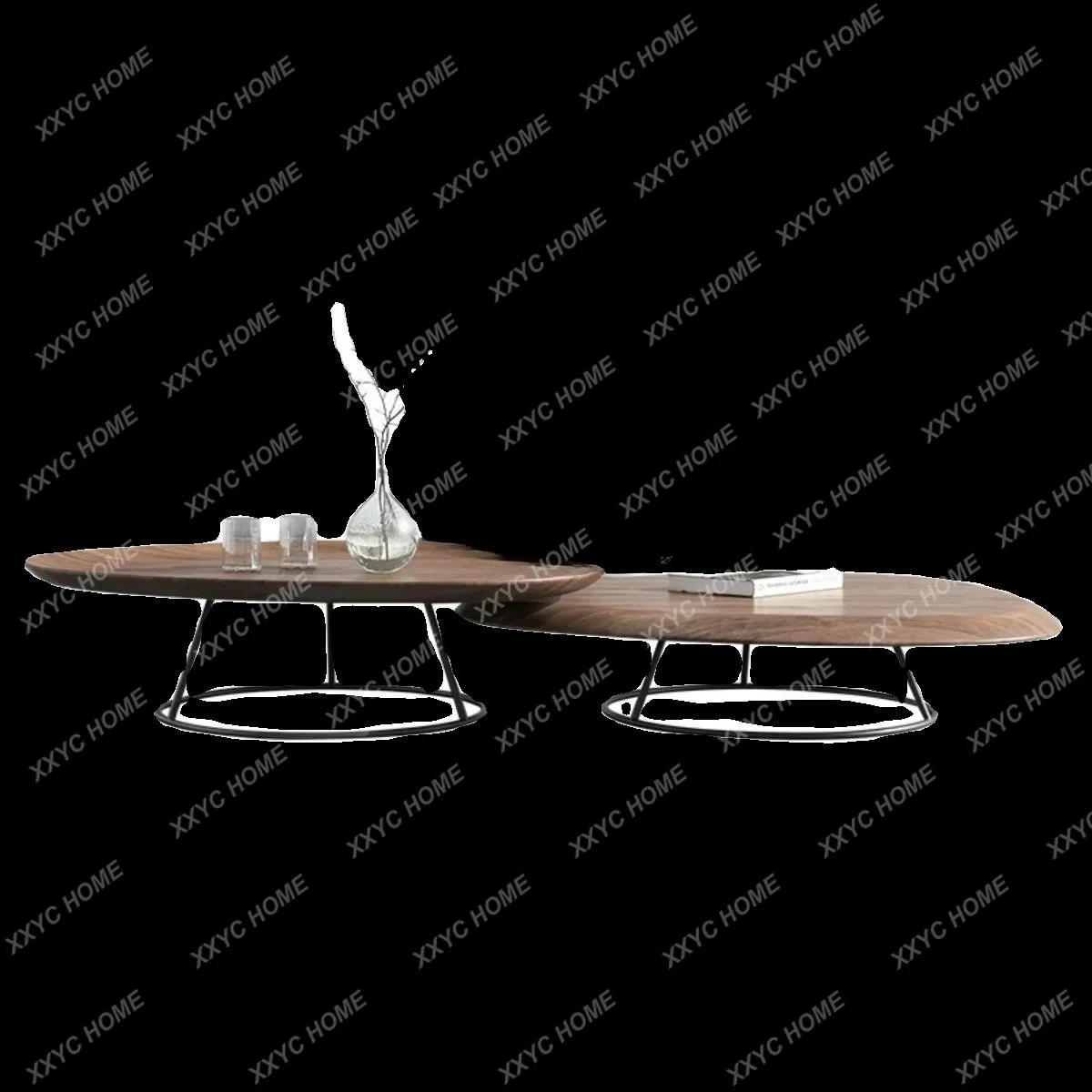 XX L walnut modern simple  high and low round coffee table household special-shaped
