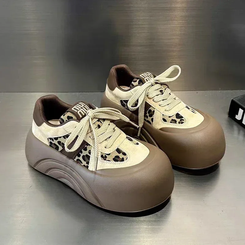 Flats Platform Ankle Boots Women Leopard Sneakers Suede Shoes 2025 Winter Trend Lace-up Sport Shoes Women New Casual Snow Boots