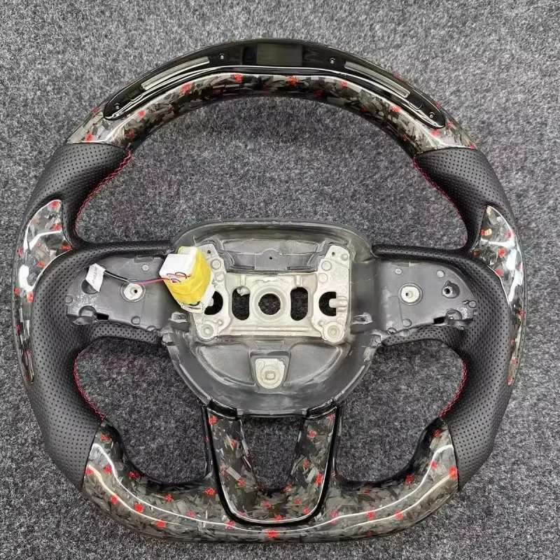 Real Carbon Fiber Steering Wheel for Dodge Charger SRT Challenger Hellcat Forged Leather