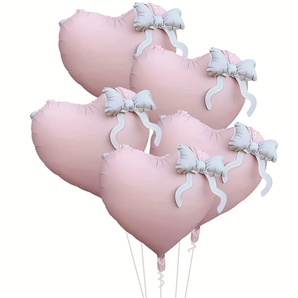 5 Stück 22 Zoll rosa Herz Luftballons mit Schleife Aluminiumfolie Ballon Hochzeit Geburtstag Foto Requisiten Valentinstag Party Dekoration