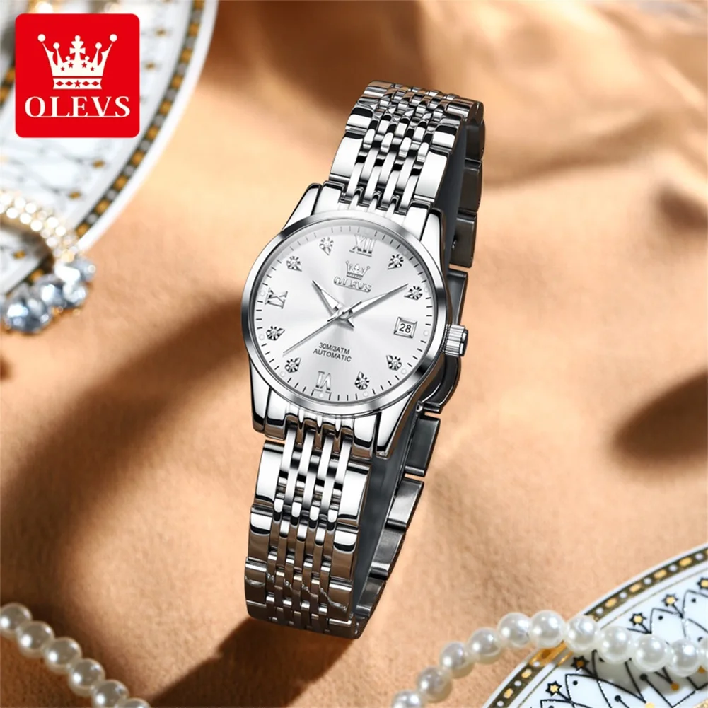 OLEVS 6673 Women Watch Luxury Elegant Mechanical Watch Date Watches For Women Stainless Steel Bracelet Set Box Original Reloj