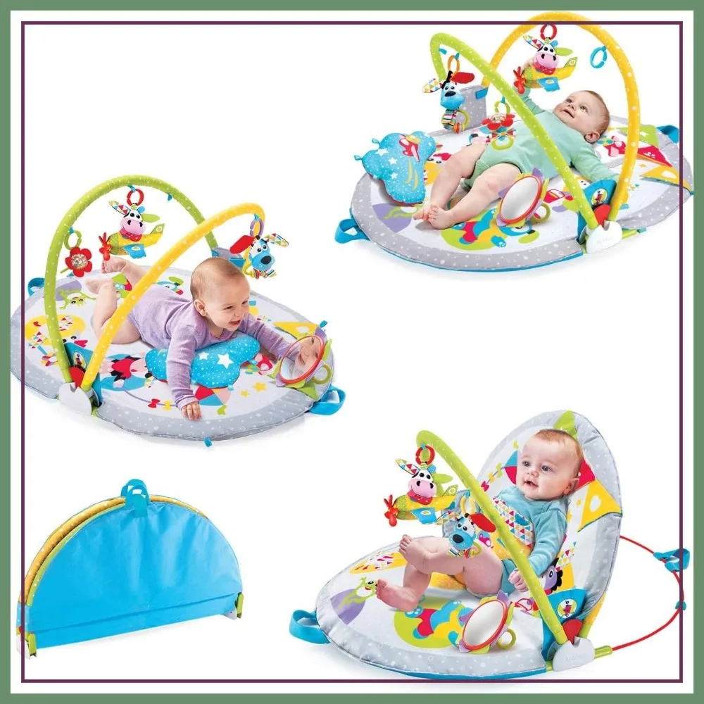 

Baby Gym Playmat 3-in-1 Lay to Sit-Up Activity Center with Tummy Time Toys, Pillow & Mirror, 0-12 Months