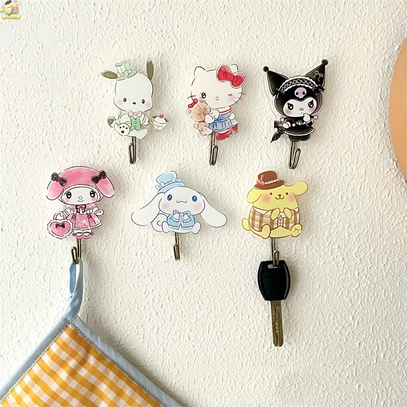 Sanurgente-Hello Kitty Cartoon Hook, Cinnamoroll Home Door Hook, HOTowel Storage, Kitchen No Punching Seamless Hook, Kawaii, New