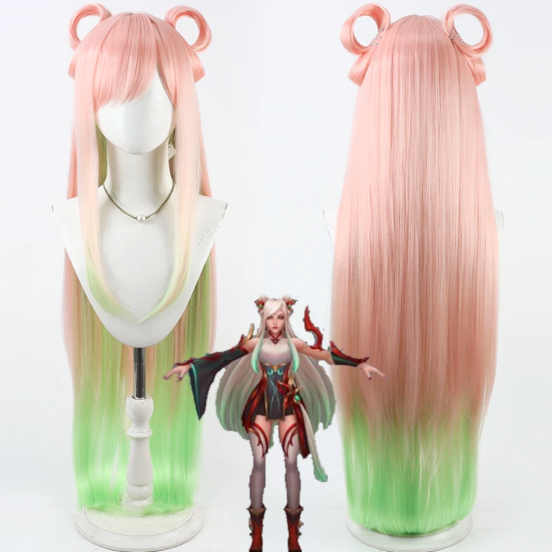 Game LOL Mythmaker Irelia Cosplay Wig New Year Irelia The Blade Dancer Champion 100cm Long Gradient Pink Hair Halloween Role