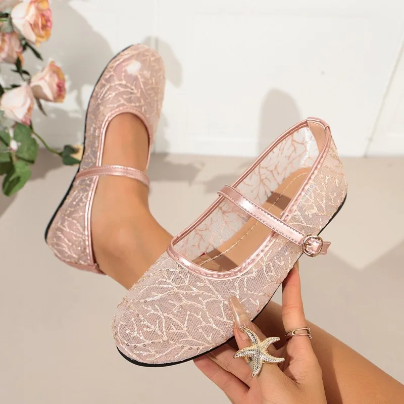Spring Autumn Mesh Breathable Comfort Women's Flats and Loafers 2026 Buckle Strap Round Toe Shallow Women Shoe Zapatos De Mujer