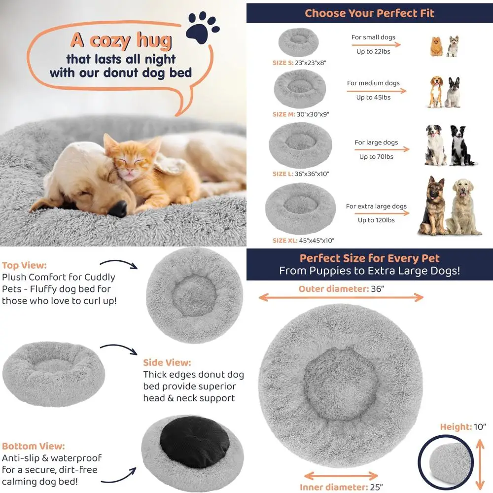 

Роскошная пушистая лежанка для собак при тревоге – плюшевая и успокаивающая, серая, большой круглый дизайн