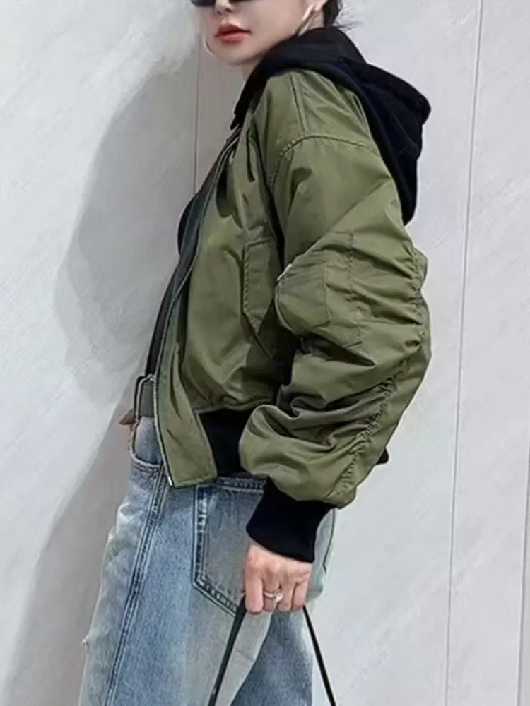 Chaqueta de Mujer de Cuero Genuino con Capucha, Reversible, de Piel de Oveja Real, Chaquetas Cortas con Cremallera, Estilo Coreano, Informal, Holgada, Abrigo Negro