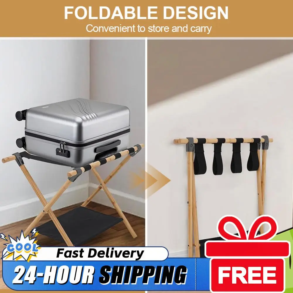 

Складная подставка для багажа из бамбука с нейлоновыми ремнями, держатель для чемодана для гостиной, спальни, отеля