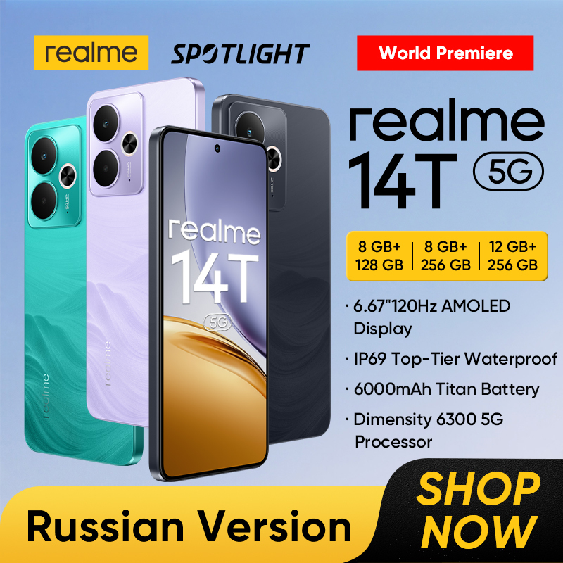  [World Premiere] realme 14T 5G Smartphone NFC Dimensity 6300 5G Processor 6000mAh Battery 45W Charge 120Hz AMOLED Display IP69 