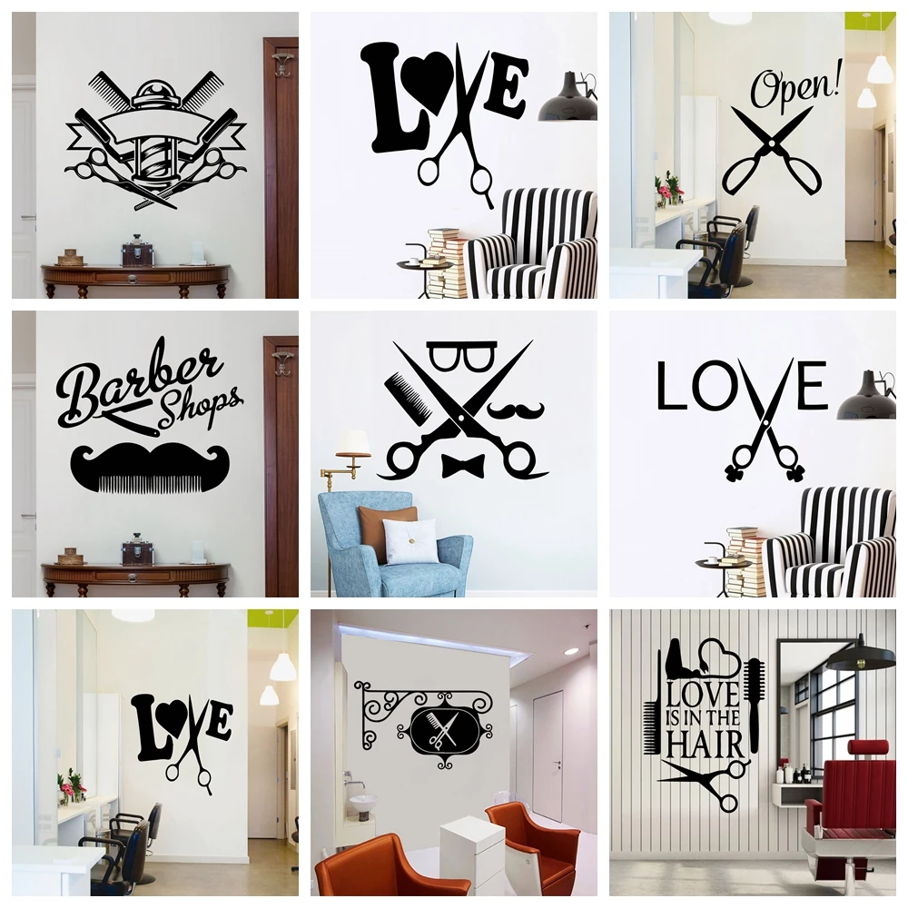 1 pc Hot sale Barber Tools Wall Stickers Modern Fashion Wall Sticker For Kids Rooms Decoration Vinyl Mural Decal