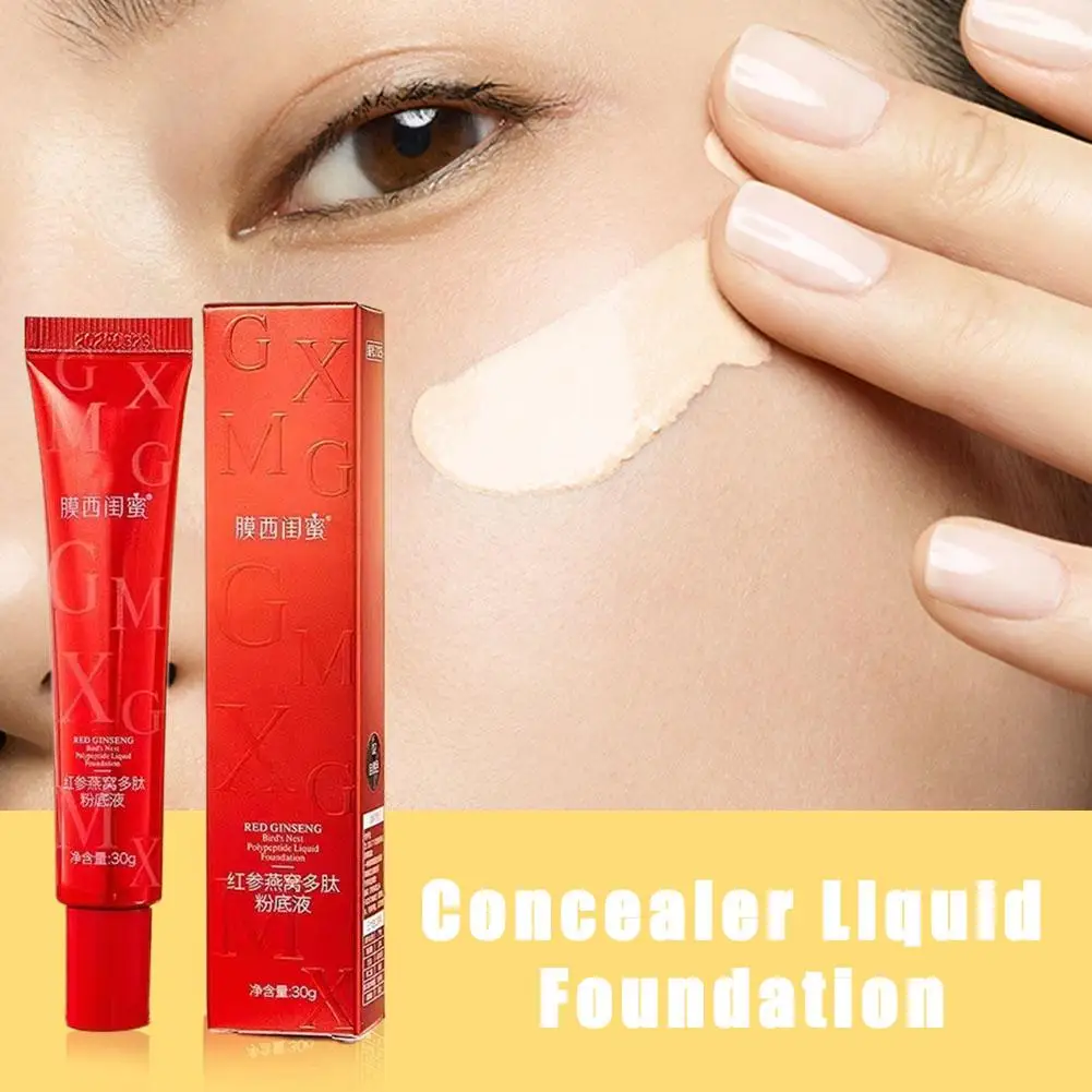 30g Foundation sarang burung dan Ginseng merah Makeup Concealer pengendali minyak wajah melembapkan kontrol minyak cair tahan lama T7p5