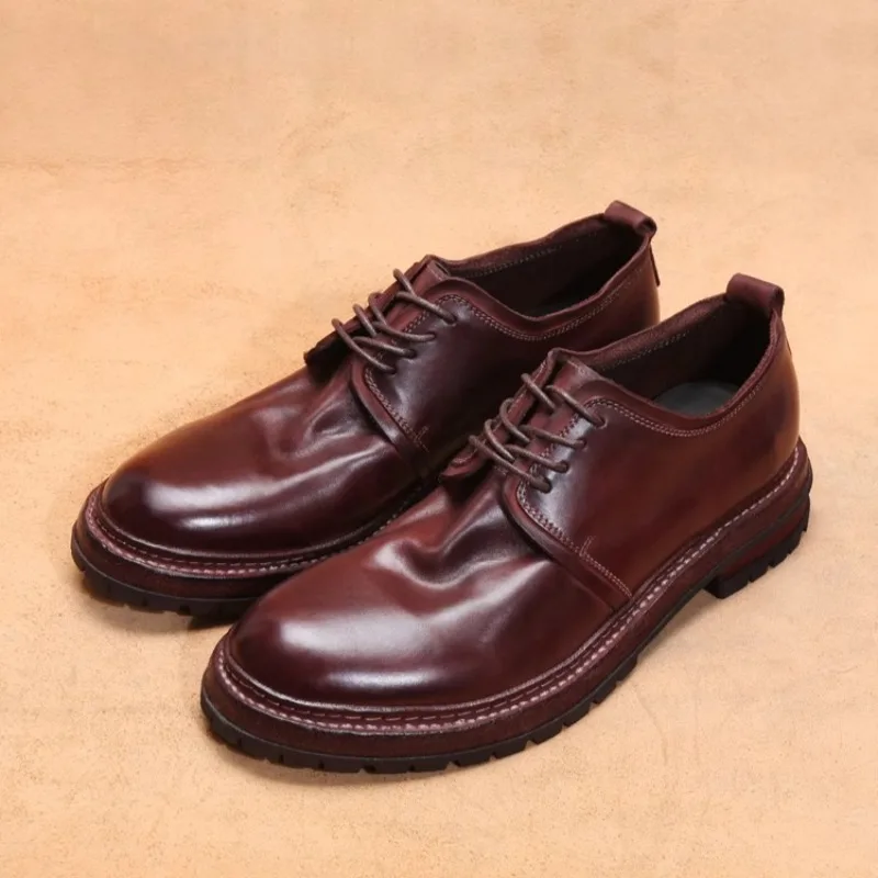 

Handmade Cowhide Derby Shoes Round Toe Men Casual Leather Shoes Premium Business Formal Shoes Zapatos Hombre Flats