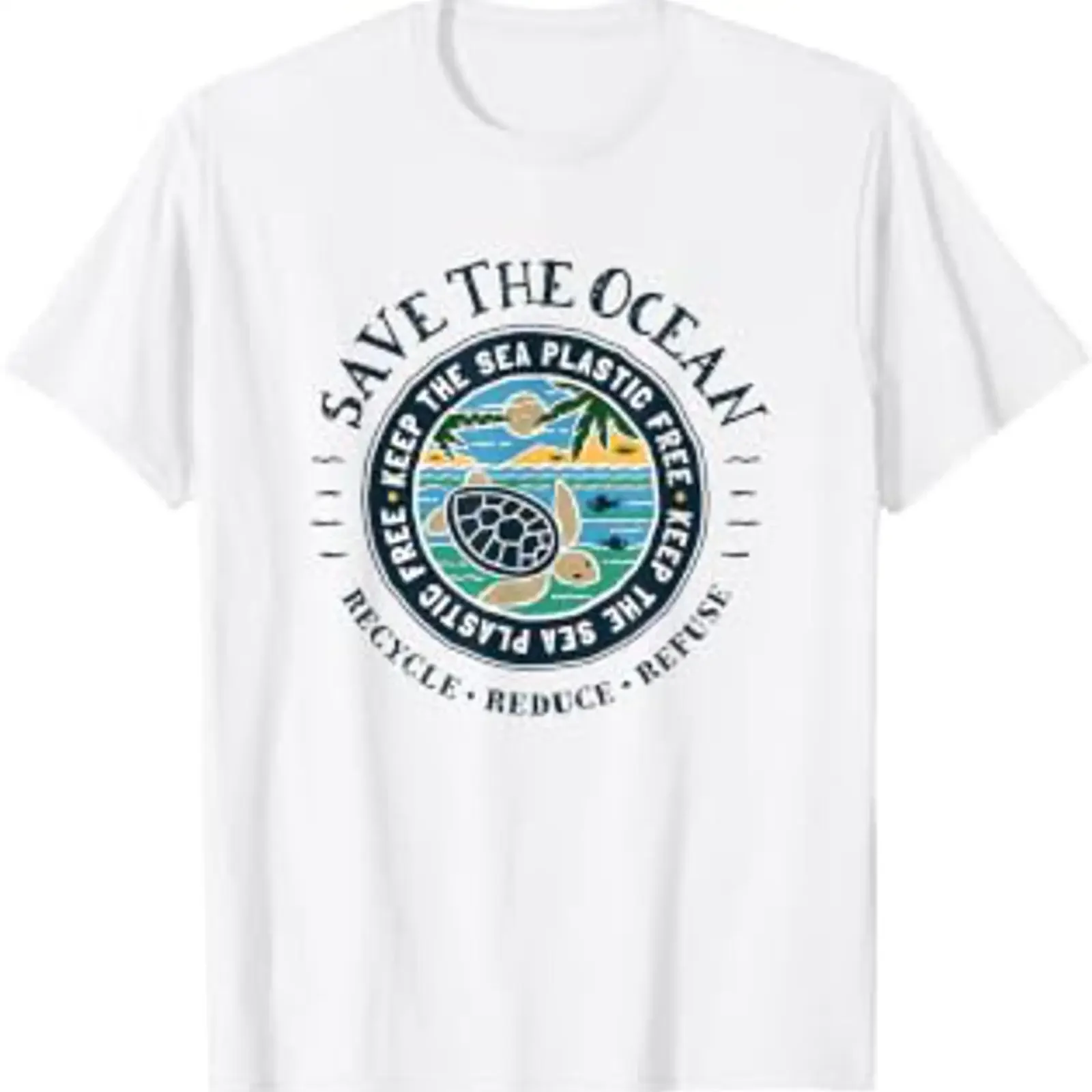 Save The Ocean Keep Sea Free from Plastic T Shirt vintage Washed Soft homme fashion Comfortable Top For Everyday Wear