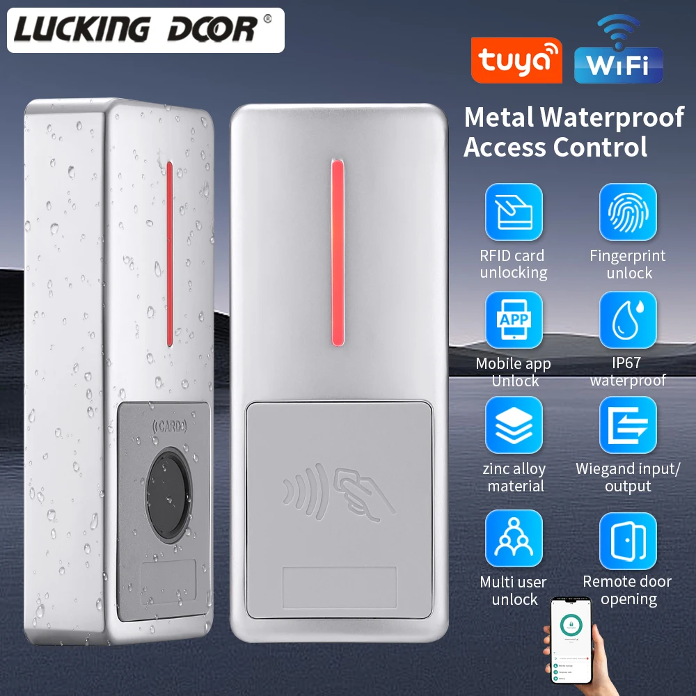 Mobile Intelligent APP Access Control System Tuya WiFi RFID  125KHz/13.56MHz Card Reader IP67 Waterproof WG 26-44 bit Controller