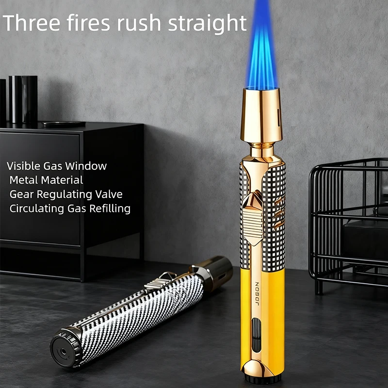 

JOBON три пламени прямой бутановой надувной зажигалки, видимое вентиляционное окно, воспламенитель для приготовления пищи на открытом воздухе, кемпинга, барбекю, кухни