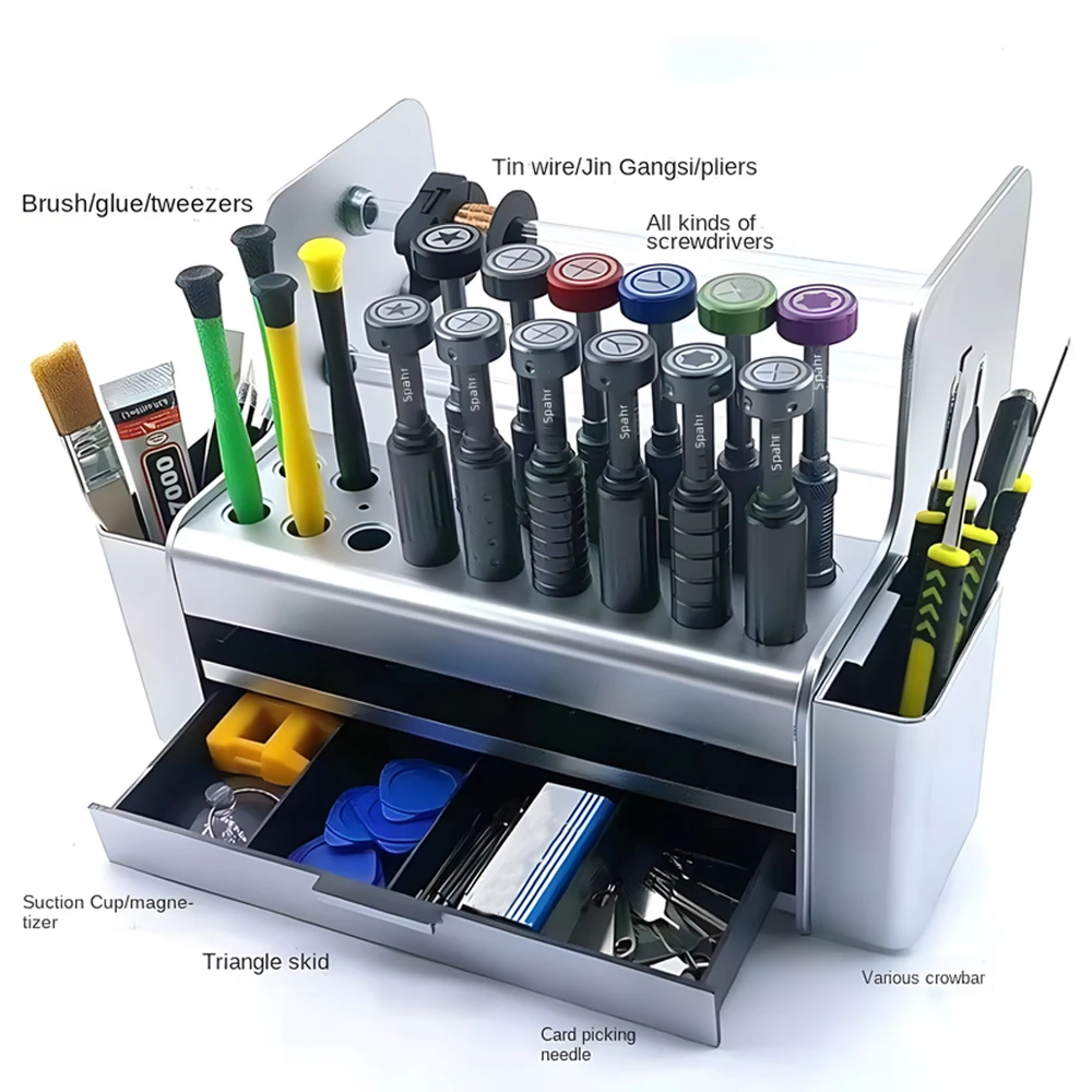 Boîte de rangement multifonctionnelle pour tournevis T1, pince à épiler, porte-fil de coupe, étagère d\'organisation, outil d\'évaluation